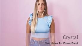  Presentation with pink simple - Slide set with young-blonde-woman-standing-over background and a lemonade colored foreground