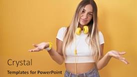  Presentation with acceptance - PPT theme with young-blonde-woman-standing-over background and a yellow colored foreground