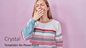  Presentation with sleepiness - Slide deck consisting of young-blonde-woman-standing-over background and a soft green colored foreground