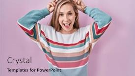  Presentation with bunny - Slide deck with young-blonde-woman-standing-over background and a  colored foreground