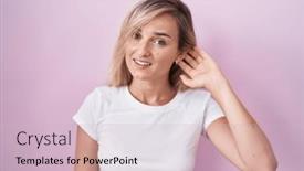  Presentation with hearing - Slide deck consisting of young-blonde-woman-standing-over background and a lemonade colored foreground