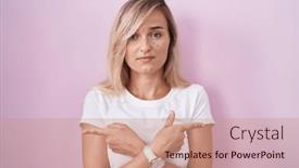  Presentation with direction - Slide set enhanced with young-blonde-woman-standing-over background and a coral colored foreground