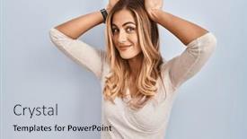  Presentation with rabbit - Presentation theme having young-blonde-woman-standing-over background and a light gray colored foreground