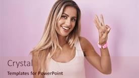  Presentation with number - PPT theme enhanced with young-blonde-woman-standing-over background and a coral colored foreground