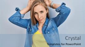  Presentation with rabbit - Presentation theme featuring young-blonde-woman-standing-over background and a light blue colored foreground