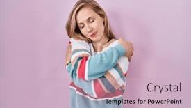  Presentation with self love - PPT theme consisting of young-blonde-woman-standing-over background and a soft green colored foreground