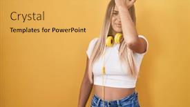  Presentation with memory - Presentation design consisting of young-blonde-woman-standing-over background and a yellow colored foreground