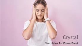  Presentation with migraine - Presentation design enhanced with young-blonde-woman-standing-over background and a lemonade colored foreground
