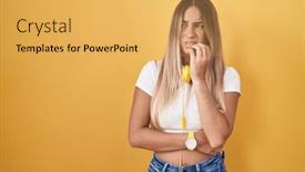  Presentation with anxiety - Slide set featuring young-blonde-woman-standing-over background and a yellow colored foreground