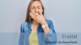  Presentation with sleepiness - Presentation theme enhanced with young-blonde-woman-standing-over background and a light blue colored foreground