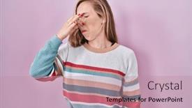  Presentation with bad breath - PPT theme having young-blonde-woman-standing-over background and a coral colored foreground