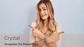  Presentation with direction - Slides having young-blonde-woman-standing-over background and a coral colored foreground