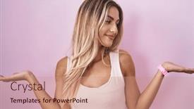  Presentation with comparison - Presentation theme with young-blonde-woman-standing-over background and a  colored foreground