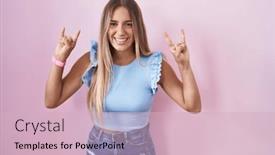  Presentation with rock music - Slide deck enhanced with young-blonde-woman-standing-over background and a soft green colored foreground