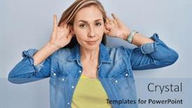  Presentation with deaf - Theme with young-blonde-woman-standing-over background and a teal colored foreground