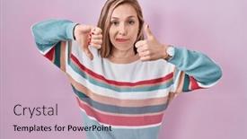  Presentation with conflict - Presentation having young-blonde-woman-standing-over background and a soft green colored foreground