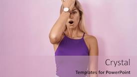  Presentation with memory - Presentation design with young-blonde-woman-standing-over background and a soft green colored foreground