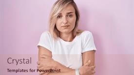  Presentation with sad woman - PPT layouts consisting of young-blonde-woman-standing-over background and a  colored foreground