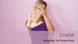  Presentation with fear - Presentation theme consisting of young-blonde-woman-standing-over background and a  colored foreground