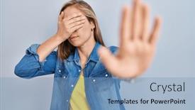  Presentation with fear - Slide deck featuring young-blonde-woman-standing-over background and a  colored foreground