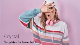  Presentation with eyes - Slide set featuring young-blonde-woman-standing-over background and a soft green colored foreground