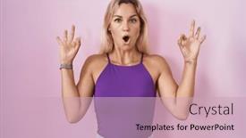  Presentation with crazy - Presentation consisting of young-blonde-woman-standing-over background and a soft green colored foreground