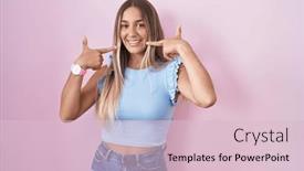  Presentation with health - Slides with young-blonde-woman-standing-over background and a  colored foreground