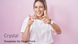  Presentation with energy - PPT theme with young-blonde-woman-standing-over and a lemonade colored foreground