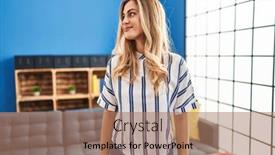  Presentation with living room - Presentation theme enhanced with young-blonde-woman-standing background and a coral colored foreground