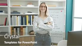  Presentation with magnetic - Slides featuring young-blonde-woman-standing background and a violet colored foreground