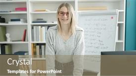  Presentation with magnetic - Slides enhanced with young-blonde-woman-standing background and a coral colored foreground