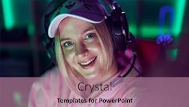  Presentation with streamer - PPT theme having young-blonde-woman-streamer-make background and a coral colored foreground