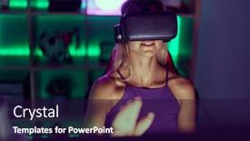  Presentation with streamer - Slide set having young-blonde-woman-streamer-playing background and a wine colored foreground