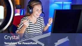  Presentation with streamer - Slide set featuring young-blonde-woman-streamer-playing background and a  colored foreground