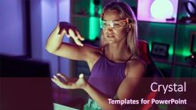  Presentation with what is video gaming - Theme with young-blonde-woman-streamer-playing background and a tawny brown colored foreground