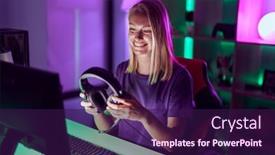  Presentation with computer room - PPT theme enhanced with young-blonde-woman-streamer-using background and a wine colored foreground