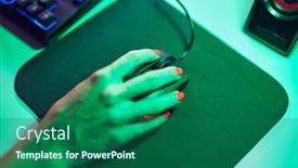  Presentation with computer room - Slides featuring young-blonde-woman-streamer-using background and a ocean colored foreground