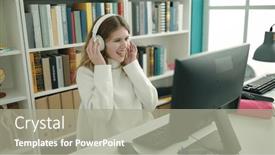  Presentation with listening woman - PPT layouts with young-blonde-woman-student-listening background and a gray colored foreground