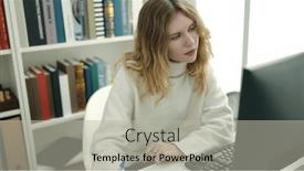  Presentation with student writing - Slide set enhanced with young-blonde-woman-student-using background and a light gray colored foreground