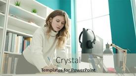  Presentation with student writing - PPT layouts with young-blonde-woman-student-using background and a soft green colored foreground