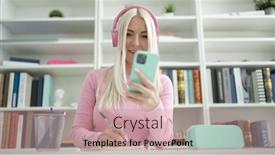  Presentation with student writing - PPT theme featuring young-blonde-woman-student-using background and a coral colored foreground