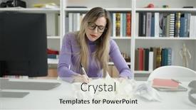  Presentation with student writing - Slide deck enhanced with young-blonde-woman-student-using background and a sky blue colored foreground