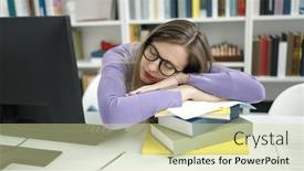  Presentation with student writing - Presentation theme enhanced with young-blonde-woman-student-writing background and a soft green colored foreground