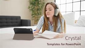  Presentation with student-writing - PPT layouts featuring young-blonde-woman-student-writing background and a coral colored foreground