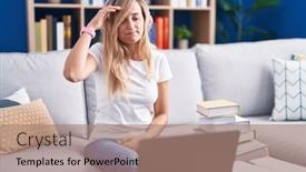  Presentation with crisis - Presentation theme enhanced with young-blonde-woman-studying-using background and a coral colored foreground