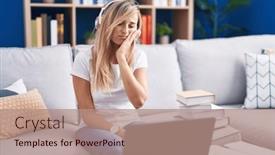  Presentation with depression - Slide deck consisting of young-blonde-woman-studying-using background and a coral colored foreground