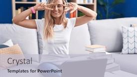  Presentation with peace - PPT layouts with young-blonde-woman-studying-using background and a lemonade colored foreground