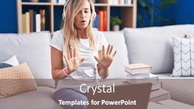  Presentation with forbidden - Presentation theme featuring young-blonde-woman-studying-using background and a violet colored foreground