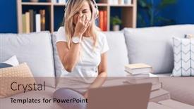  Presentation with bad breath - Slide deck having young-blonde-woman-studying-using background and a coral colored foreground