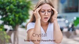  Presentation with headache - PPT layouts featuring young-blonde-woman-suffering-headache background and a  colored foreground